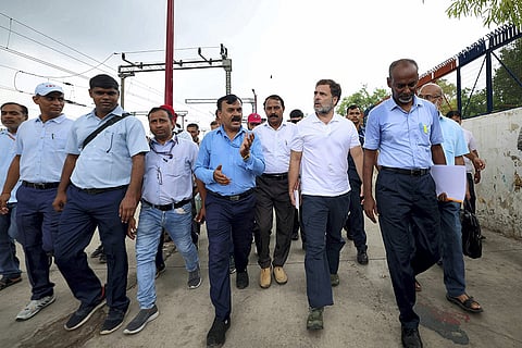 Rahul Gandhi meets loco pilots at NDLS